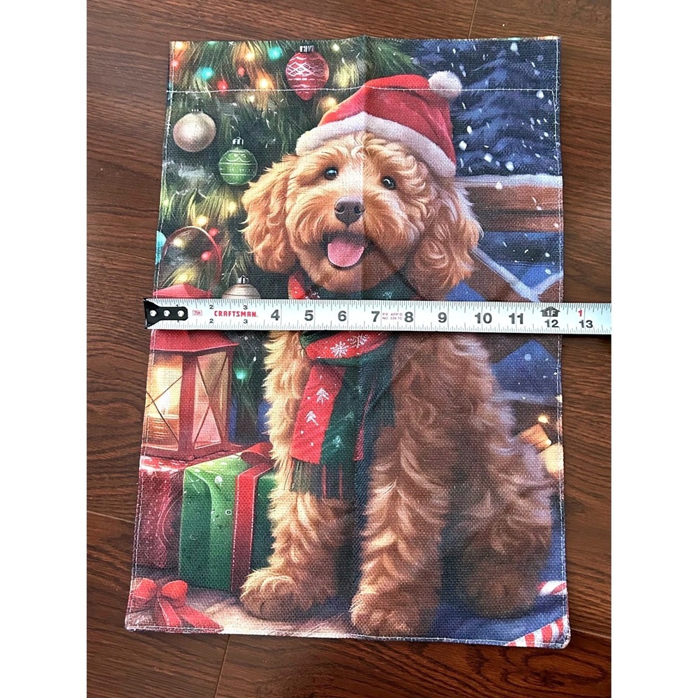 Christmas Dog Garden Flag Winter Scene Winter Dog Holiday Decor Goldendoodle - Picture 2 of 3